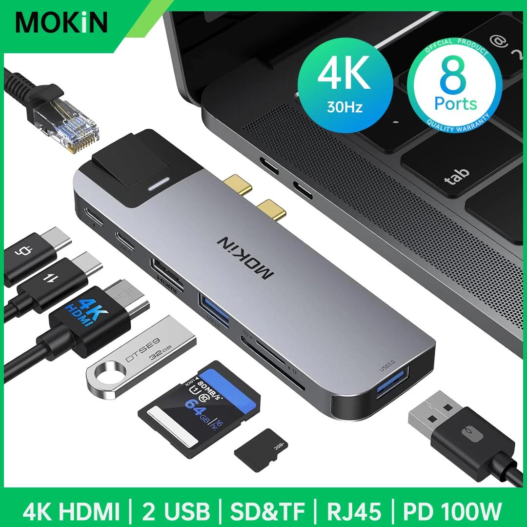 MOKiN USB C  ŷ ̼, ƺ   , Ʈ 3 ũ, USB C 3.0 Ʈ, 4K HDMI, RJ45 SD/TF ī